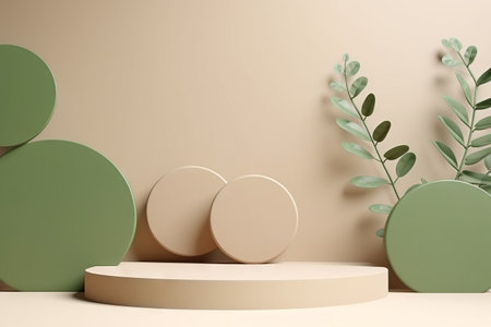 Products display podium  with nature leaves background. Generative AIの素材