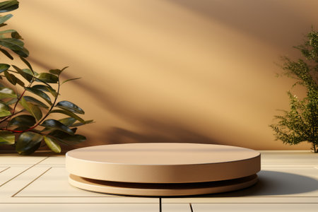 Products display podium  with nature leaves background. Generative AIの素材