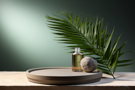 Products display podium  with nature leaves background. Generative AIの素材
