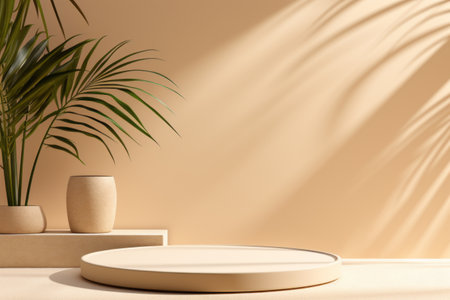 Products display podium  with nature leaves background. Generative AIの素材