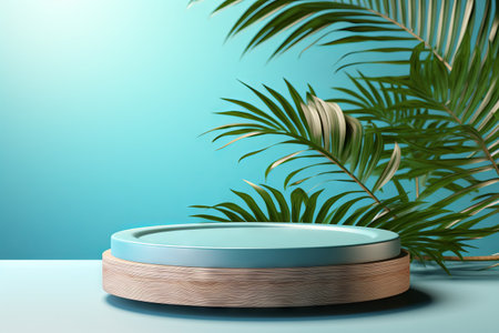 Products display podium  with nature leaves background. Generative AIの素材