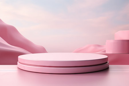 Abstract scene background. Cylinder podium on pink background. Product presentation, mock up,  show cosmetic product, Podium, stage pedestal or platform. Generative AIの素材