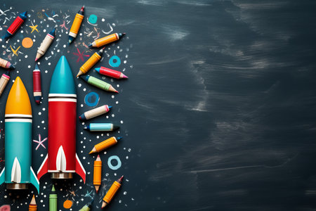 Launchpad Dreams, School Supplies Turned  Rocket. Generative AIの素材