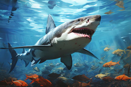 Raging Shark in the Depths.  Generative AIの素材