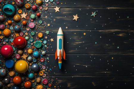 Launchpad Dreams, School Supplies Turned  Rocket. Generative AIの素材