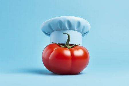 Chef Tomato on a Blue  Background. Generative AIの素材