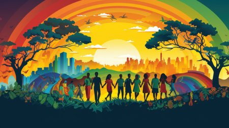 Embracing Diversity and Celebrating LGBTQ+ Pride.  A Mosaic  of Cultures. Generative AIの素材