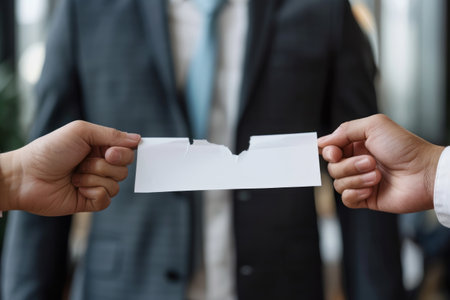 Business people breaking the contract with resignation letter staff  reduction resigning leaving the office employee Resignation. Generative AIの素材