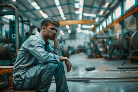 Entrepreneur feel Stressful depressed situation in factory.Unemployed Jobless  People Crisis who Recession. Generative AIの素材