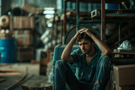 Entrepreneur feel Stressful depressed situation in factory.Unemployed Jobless  People Crisis who Recession. Generative AIの素材