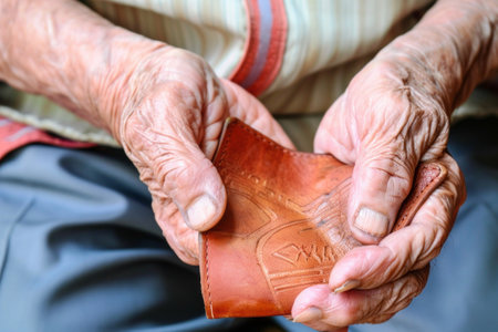 Empty wallet in the hands of an elderly man. Concept of retirement  poverty. Generative AIの素材