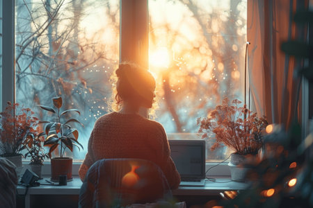 Middle-aged man  telecommuting from his wealthy home. Generative AIの素材