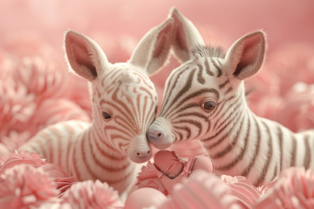 Amazing animal couple  in valentine heart. Generative AIの素材