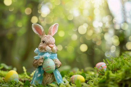 Easter bunny on a  forest background. Generative AIの素材