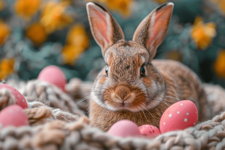 Easter bunny  wearing a costume in a fantasy world. Generative AIの素材