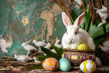 Easter bunny on a historical  background. Generative AIの素材