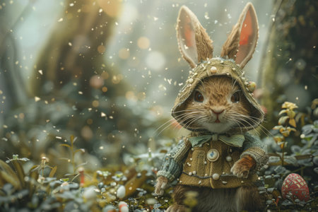Easter bunny  wearing a costume in a fantasy world. Generative AIの素材