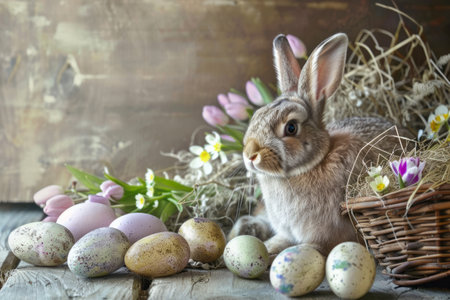 Easter bunny on a historical  background. Generative AIの素材