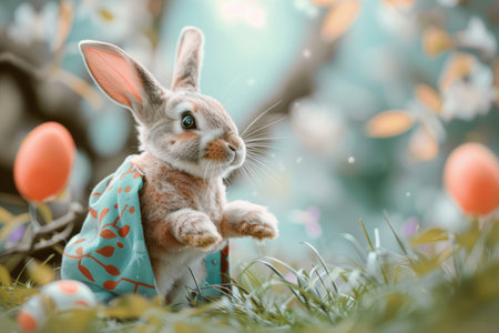 Easter bunny  wearing a costume in a fantasy world. Generative AIの素材
