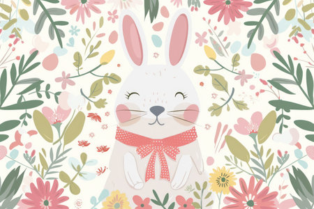 Easter bunny dressed in a costume on a floral background. Generative AIの素材