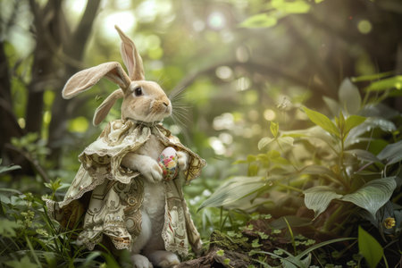 Easter bunny  wearing a costume in a fantasy world. Generative AIの素材