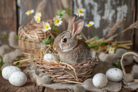 Easter bunny on a historical  background. Generative AIの素材
