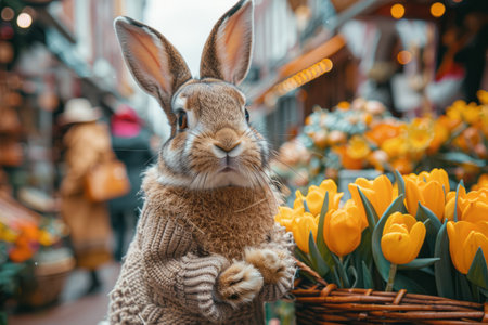 Easter bunny  wearing a costume in a fantasy world. Generative AIの素材