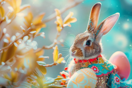 Easter bunny  wearing a costume in a fantasy world. Generative AIの素材
