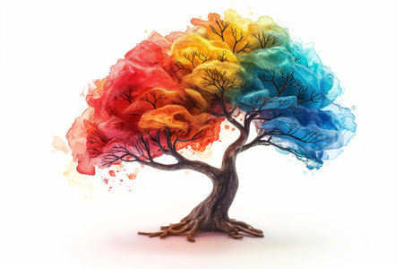 A colorful brain is shown  with a tree in the middle. Generative Aiの素材