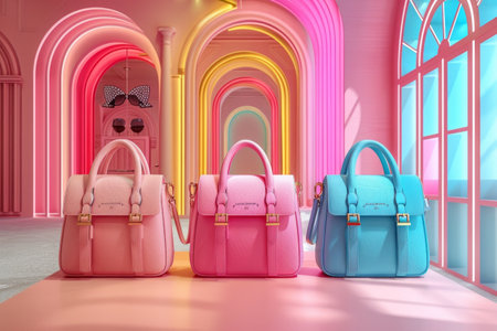 Beautiful 3d pastel color  bags and sunglasses. Generative Aiの素材