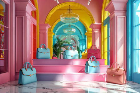 Beautiful 3d pastel color  bags and sunglasses. Generative Aiの素材