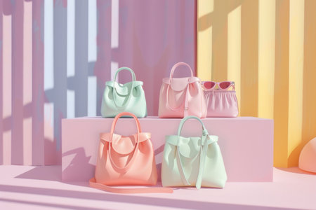 Beautiful 3d pastel color  bags and sunglasses. Generative Aiの素材