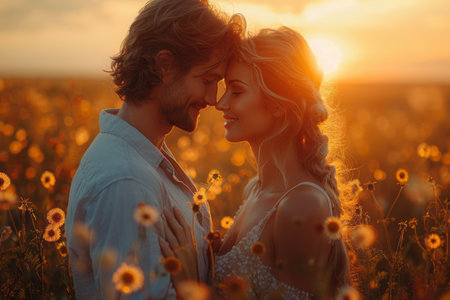 Affectionate family relationship  in a field during sunset. Generative Aiの素材