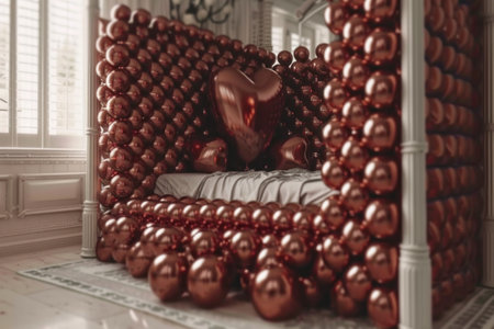 Heart shaped  balloons indoors. Generative AIの素材