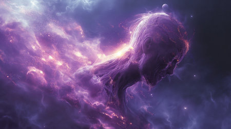 a being of supreme cosmic power made of energy forming a  galaxy between its hands. Generative AIの素材