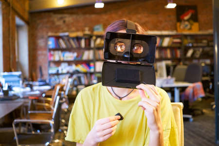 Woman Play the fool with VR glassesの写真素材