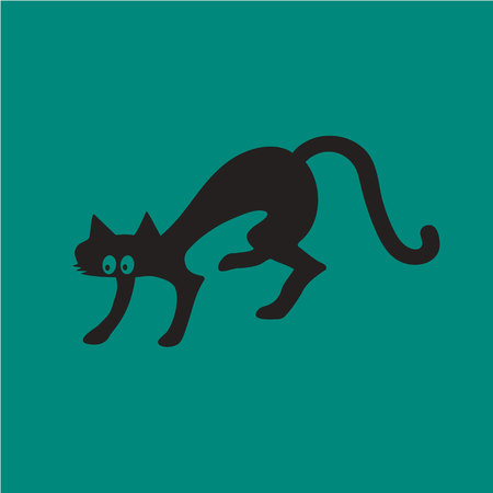 Graceful black cat on a green background.のイラスト素材