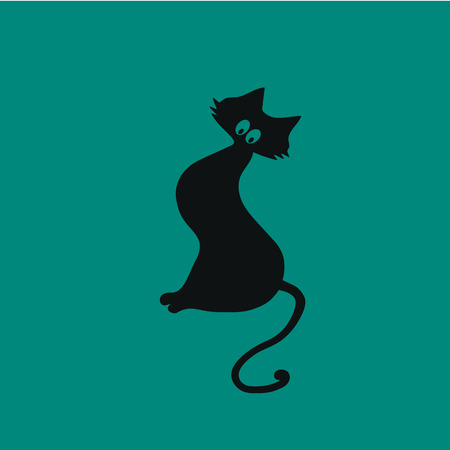 Graceful black cat on a green background.のイラスト素材