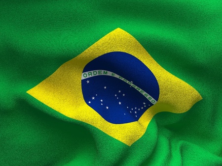 Texture of a fabric with the image of the flag of Brazil, waving in the wind.の写真素材