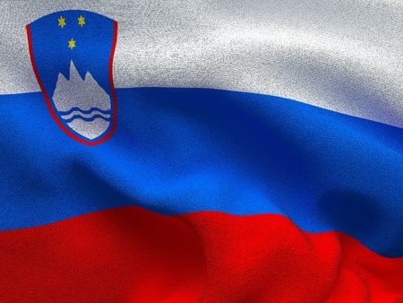 Texture of a fabric with the image of the flag of Slovenia, waving in the wind.の写真素材