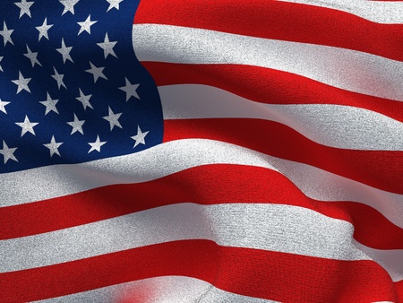 Texture of a fabric with the image of the flag of USA, waving in the wind, 3D render illustration.