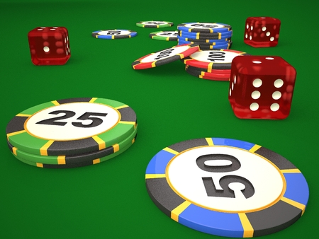 Composition of dice and casino chips.の写真素材