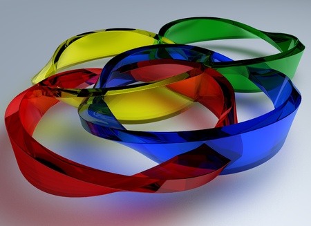 Loop circle created with glass transparent color shapes. 3D render abstract round design.の写真素材