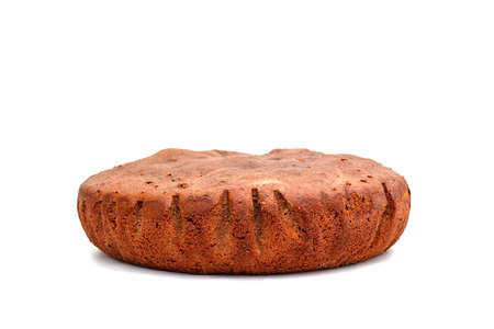 Homemade chocolate sponge cake isolated on white background. Bakery Product. Close up.