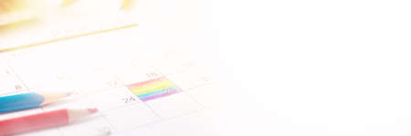 June 25, 2021 is rainbow flag day. painted in calendar the symbolic colors of the flag. Banner. Copy space.の写真素材