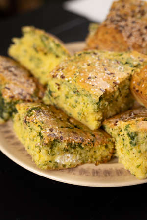 Baked Cornbread with Spinach and served on the plate.