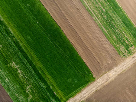 Aerial view from drone of agriculture fields ready for seeding.の写真素材