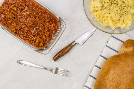 Minced meat sauce served with homemade pasta.