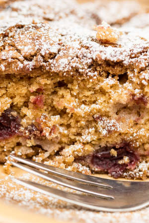 Cherry cake on the plate with copy space.