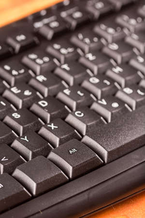 Closeup macro black unused pc keyboard keys.